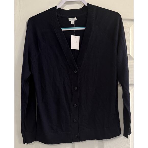 J Jill Cardigan Sz MED Navy Blue 5-Button Classic Staple Basic Organic Cotton - Picture 1 of 11